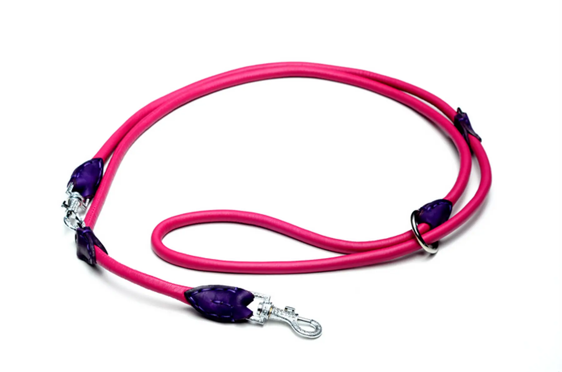 Timely Dressurline i rundsyet læder pink med krystaller 12 mm